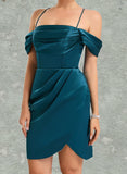 Tori Sheath/Column Off the Shoulder Short/Mini Satin Homecoming Dress UKP0020460