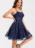 Salome A-line Scoop Short/Mini Lace Homecoming Dress With Sequins UKP0020461