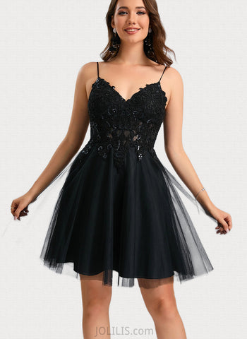 Mary A-line V-Neck Short/Mini Tulle Homecoming Dress With Sequins UKP0020462