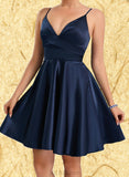 Amaya A-line V-Neck Short/Mini Satin Homecoming Dress UKP0020466