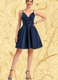 Amaya A-line V-Neck Short/Mini Satin Homecoming Dress UKP0020466