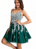 Leila A-line V-Neck Short/Mini Lace Tulle Homecoming Dress UKP0020468