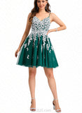 Leila A-line V-Neck Short/Mini Lace Tulle Homecoming Dress UKP0020468