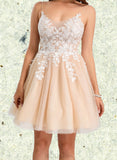 Alaina A-line V-Neck Short/Mini Lace Tulle Homecoming Dress UKP0020469