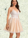 Alaina A-line V-Neck Short/Mini Lace Tulle Homecoming Dress UKP0020469