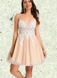 Alaina A-line V-Neck Short/Mini Lace Tulle Homecoming Dress UKP0020469