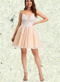 Alaina A-line V-Neck Short/Mini Lace Tulle Homecoming Dress UKP0020469