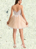 Alaina A-line V-Neck Short/Mini Lace Tulle Homecoming Dress UKP0020469