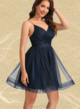 Toni A-line V-Neck Short/Mini Tulle Homecoming Dress With Pleated UKP0020471