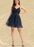 Toni A-line V-Neck Short/Mini Tulle Homecoming Dress With Pleated UKP0020471