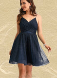 Toni A-line V-Neck Short/Mini Tulle Homecoming Dress With Pleated UKP0020471