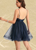 Toni A-line V-Neck Short/Mini Tulle Homecoming Dress With Pleated UKP0020471