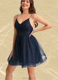 Toni A-line V-Neck Short/Mini Tulle Homecoming Dress With Pleated UKP0020471