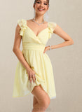 Angela A-line V-Neck Short/Mini Chiffon Homecoming Dress With Ruffle UKP0020474