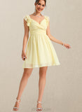 Angela A-line V-Neck Short/Mini Chiffon Homecoming Dress With Ruffle UKP0020474