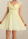 Angela A-line V-Neck Short/Mini Chiffon Homecoming Dress With Ruffle UKP0020474