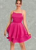 Kirsten A-line Asymmetrical Short/Mini Silky Satin Homecoming Dress UKP0020481