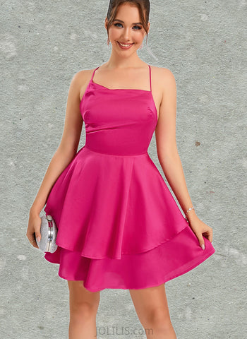 Kirsten A-line Asymmetrical Short/Mini Silky Satin Homecoming Dress UKP0020481