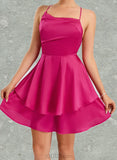 Kirsten A-line Asymmetrical Short/Mini Silky Satin Homecoming Dress UKP0020481