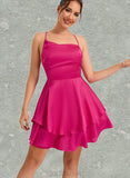 Kirsten A-line Asymmetrical Short/Mini Silky Satin Homecoming Dress UKP0020481