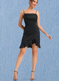 Lilianna Sheath/Column Straight Short/Mini Silky Satin Homecoming Dress With Ruffle UKP0020482