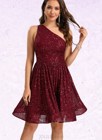 Zariah A-line One Shoulder Short/Mini Sequin Homecoming Dress With Sequins UKP0020485