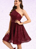 Zariah A-line One Shoulder Short/Mini Sequin Homecoming Dress With Sequins UKP0020485