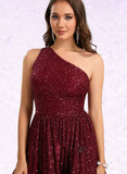 Zariah A-line One Shoulder Short/Mini Sequin Homecoming Dress With Sequins UKP0020485