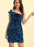 Hayley Sheath/Column One Shoulder Short/Mini Sequin Homecoming Dress With Sequins UKP0020487