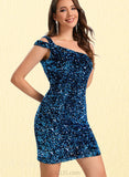 Hayley Sheath/Column One Shoulder Short/Mini Sequin Homecoming Dress With Sequins UKP0020487