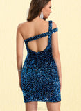 Hayley Sheath/Column One Shoulder Short/Mini Sequin Homecoming Dress With Sequins UKP0020487