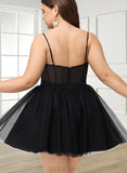 Marlie A-line Square Short/Mini Satin Tulle Homecoming Dress UKP0020491