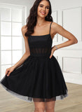 Marlie A-line Square Short/Mini Satin Tulle Homecoming Dress UKP0020491