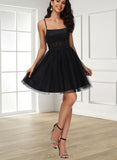 Marlie A-line Square Short/Mini Satin Tulle Homecoming Dress UKP0020491