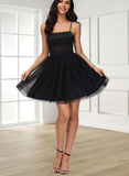 Marlie A-line Square Short/Mini Satin Tulle Homecoming Dress UKP0020491