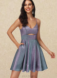 Victoria A-line V-Neck Short/Mini Satin Homecoming Dress UKP0020492