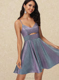 Victoria A-line V-Neck Short/Mini Satin Homecoming Dress UKP0020492