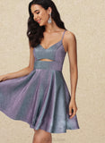 Victoria A-line V-Neck Short/Mini Satin Homecoming Dress UKP0020492