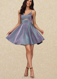 Victoria A-line V-Neck Short/Mini Satin Homecoming Dress UKP0020492