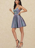 Victoria A-line V-Neck Short/Mini Satin Homecoming Dress UKP0020492