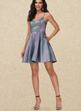 Victoria A-line V-Neck Short/Mini Satin Homecoming Dress UKP0020492