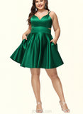 Silvia A-line V-Neck Short/Mini Satin Homecoming Dress UKP0020493