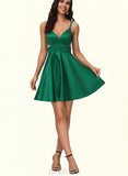 Silvia A-line V-Neck Short/Mini Satin Homecoming Dress UKP0020493