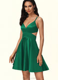 Silvia A-line V-Neck Short/Mini Satin Homecoming Dress UKP0020493