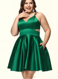 Silvia A-line V-Neck Short/Mini Satin Homecoming Dress UKP0020493