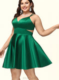 Silvia A-line V-Neck Short/Mini Satin Homecoming Dress UKP0020493