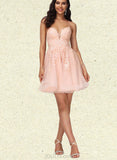 Maritza A-line V-Neck Short/Mini Lace Tulle Homecoming Dress With Sequins UKP0020500