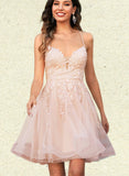 Maritza A-line V-Neck Short/Mini Lace Tulle Homecoming Dress With Sequins UKP0020500