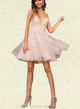 Maritza A-line V-Neck Short/Mini Lace Tulle Homecoming Dress With Sequins UKP0020500