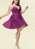 Maritza A-line V-Neck Short/Mini Lace Tulle Homecoming Dress With Sequins UKP0020500